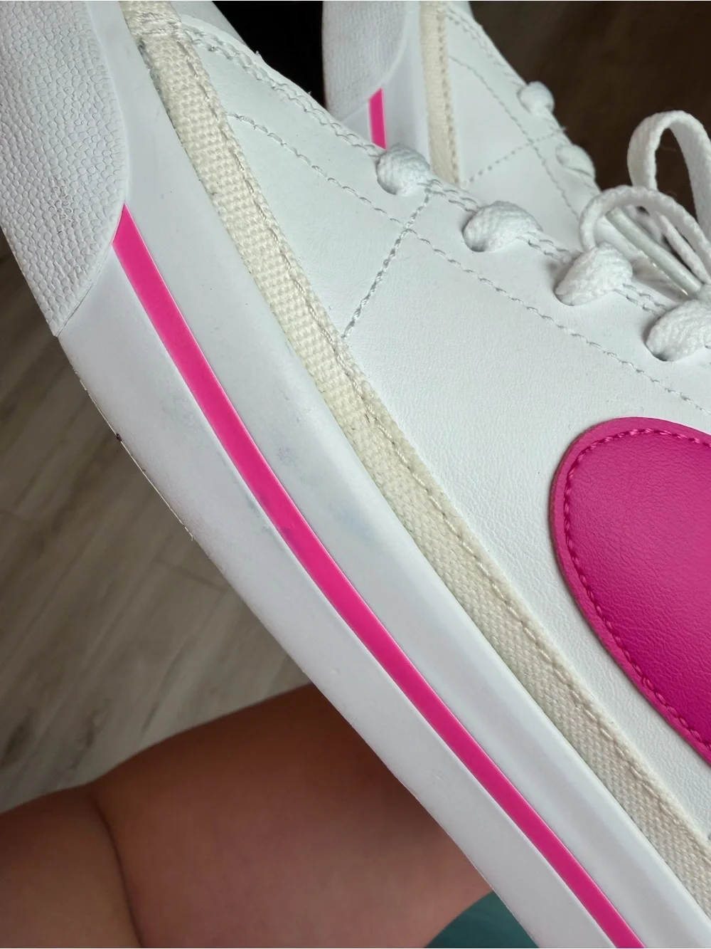 Nike White Sneakers with Pink Swoosh and Accent Stripe